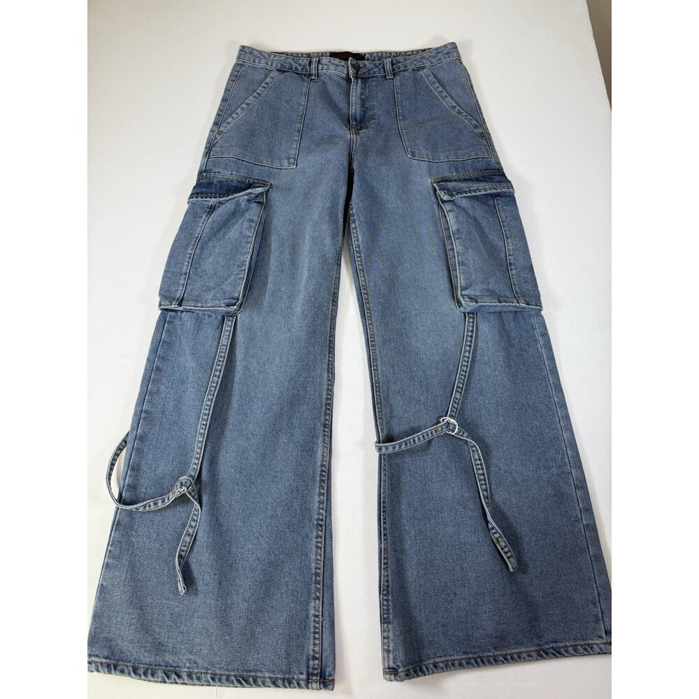 Love for Humanity Denim Jeans Womens 13/31 Cargo Wide Leg Straps Y2K Baggy Skate
